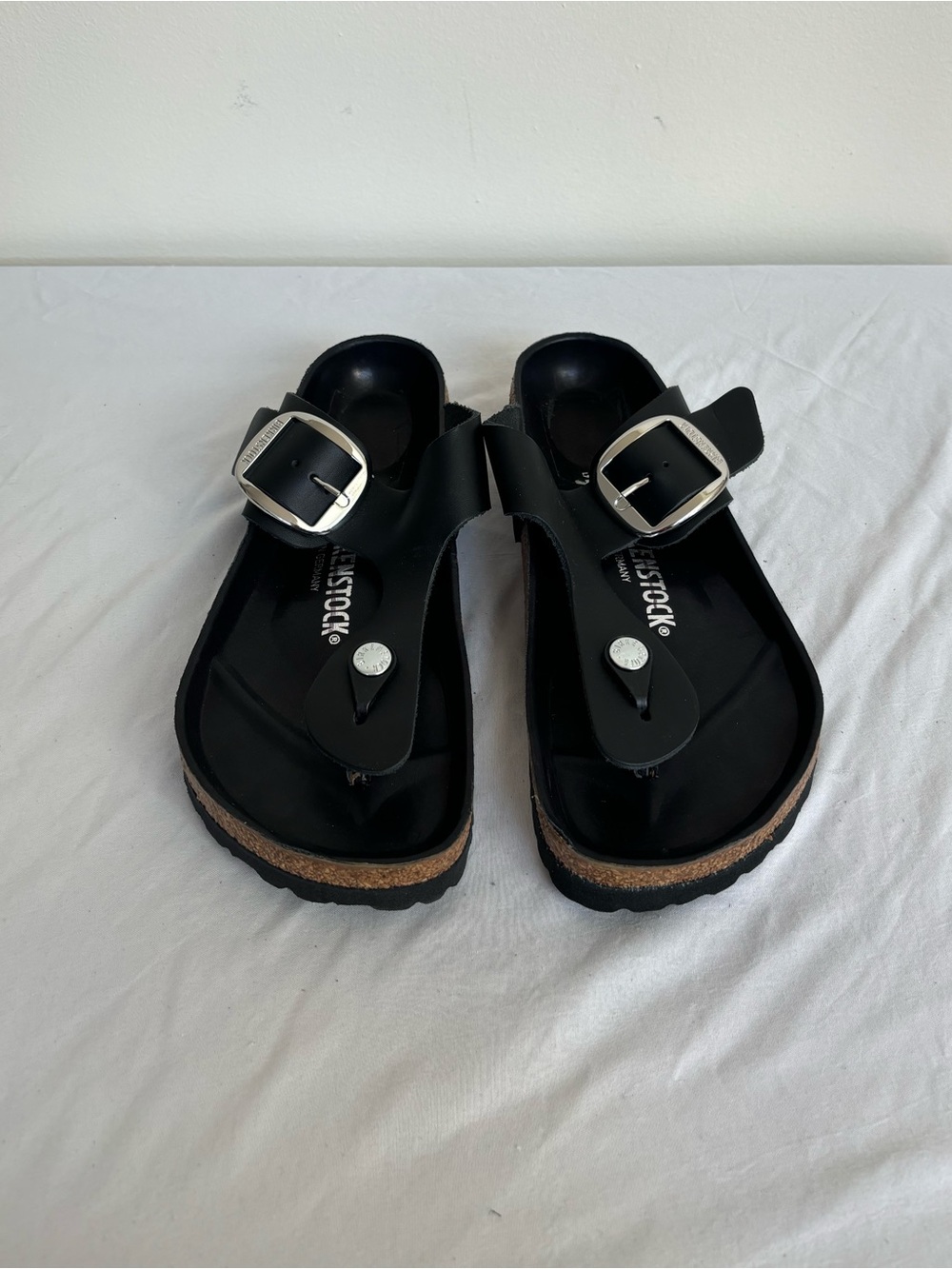 Birkenstock Gizeh Black Big Buckle Oiled Leather Womens Sandals size 7 Eu38 New